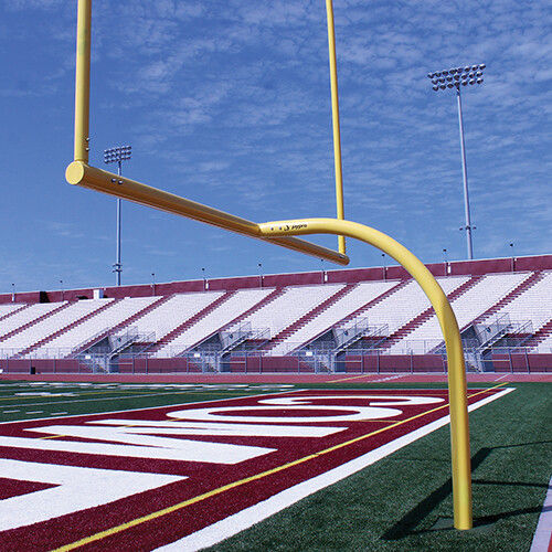 The MAX-1 High School Aluminum Football Goal Post has an official NFHS width of 23' 4". Features: 6 5/8" Crossbar and Gooseneck  which is available with a 6' or 8' offset 4" Uprights available in 20' or 30' heights 30' uprights are two-piece (single-piece available upon request) Adjustable in two directions ensures crossbar and uprights are level & plumb Permanent/Semi-permanent or adjustable leveling plate installation Ground sleeves for semi-permanent installation sold separately NFHS Compliant Note: 8' Offset which are prefect for multi-purpose fields and can be used with soccer goals (with a depth of 8' or less). White or Pro Yellow powder coating options are available Call (401) 623-8300 or (401) 244-5951 for Freight Quotes or Email us at Info@Goals4Sports.com