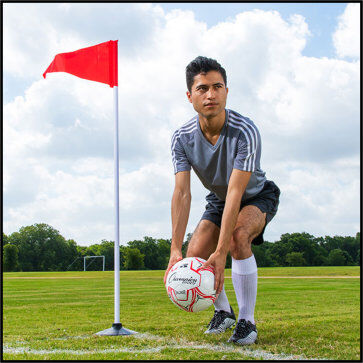 Premium Indoor/Outdoor Corner Flags with Rubber Base on Grass