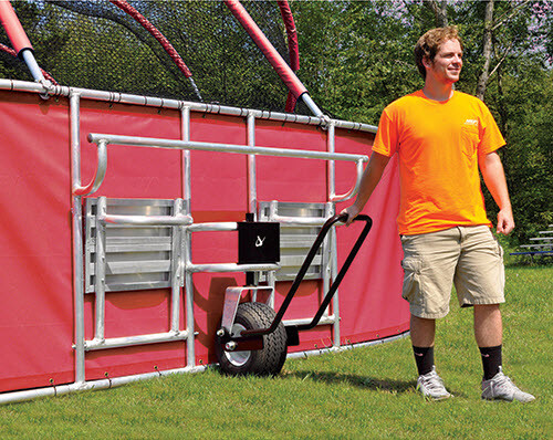Red Big Bomber Elite Batting Cage - Strut Storage and Dual Coaches Sstand